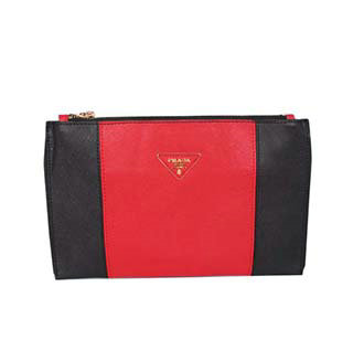 2014 Prada Saffiano Calf Leather Clutch BP625 black&red for sale